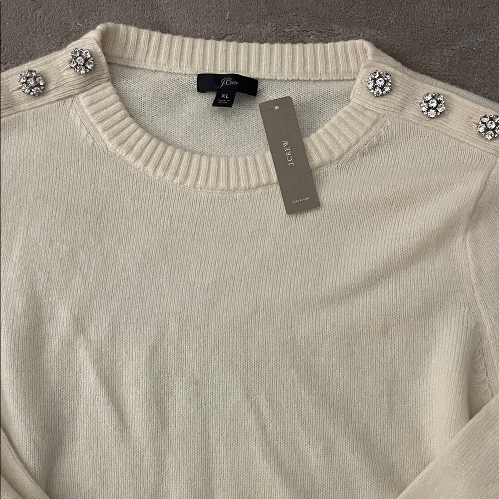 J. Crew Ivory Sweater with Decorative Shoulder Accents XL